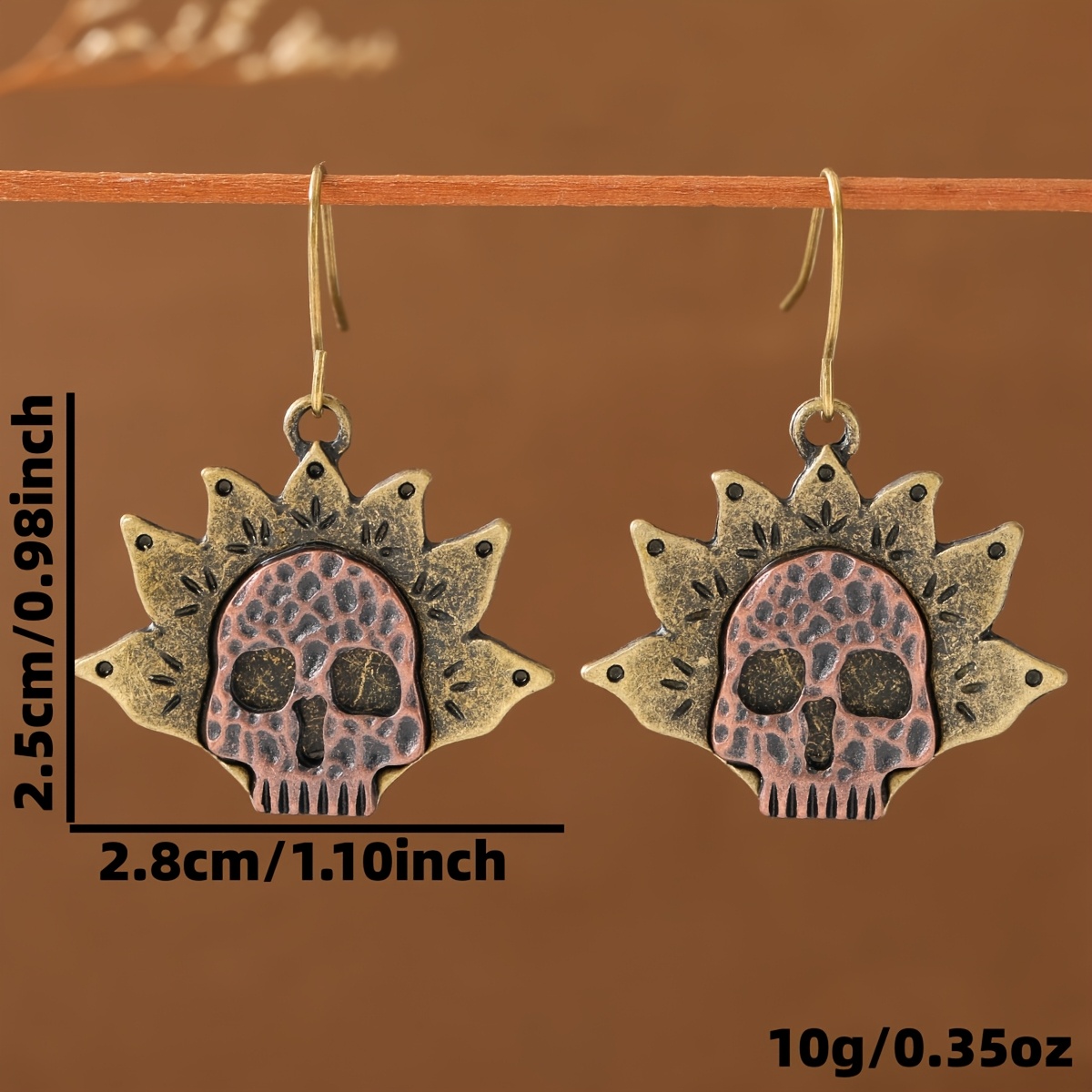 Vintage Distressed Skull Sun Pendant Earrings, Unique Gift for Friends